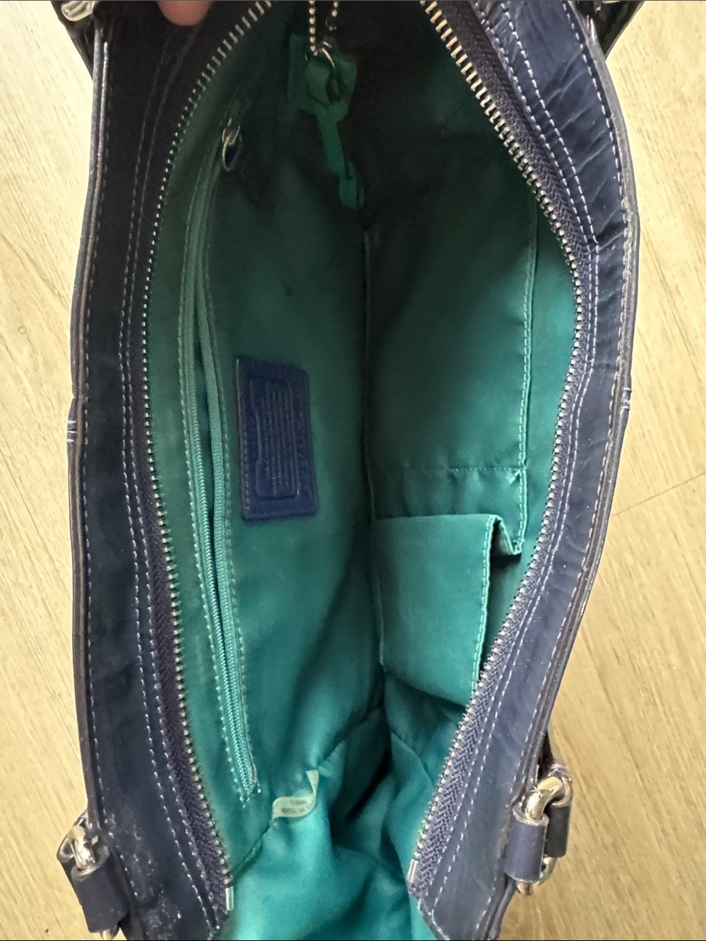 Coach Glossy Patent Navy Tote - Picture 5 of 11